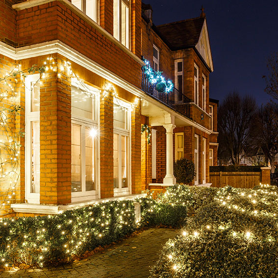 House decorated for Christmas in London, UK