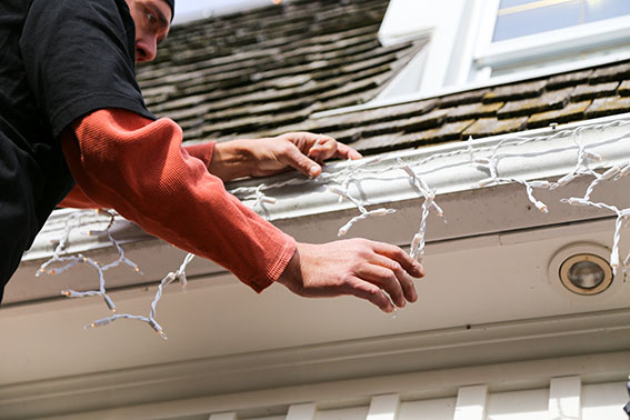 close up hanging Christmas lights