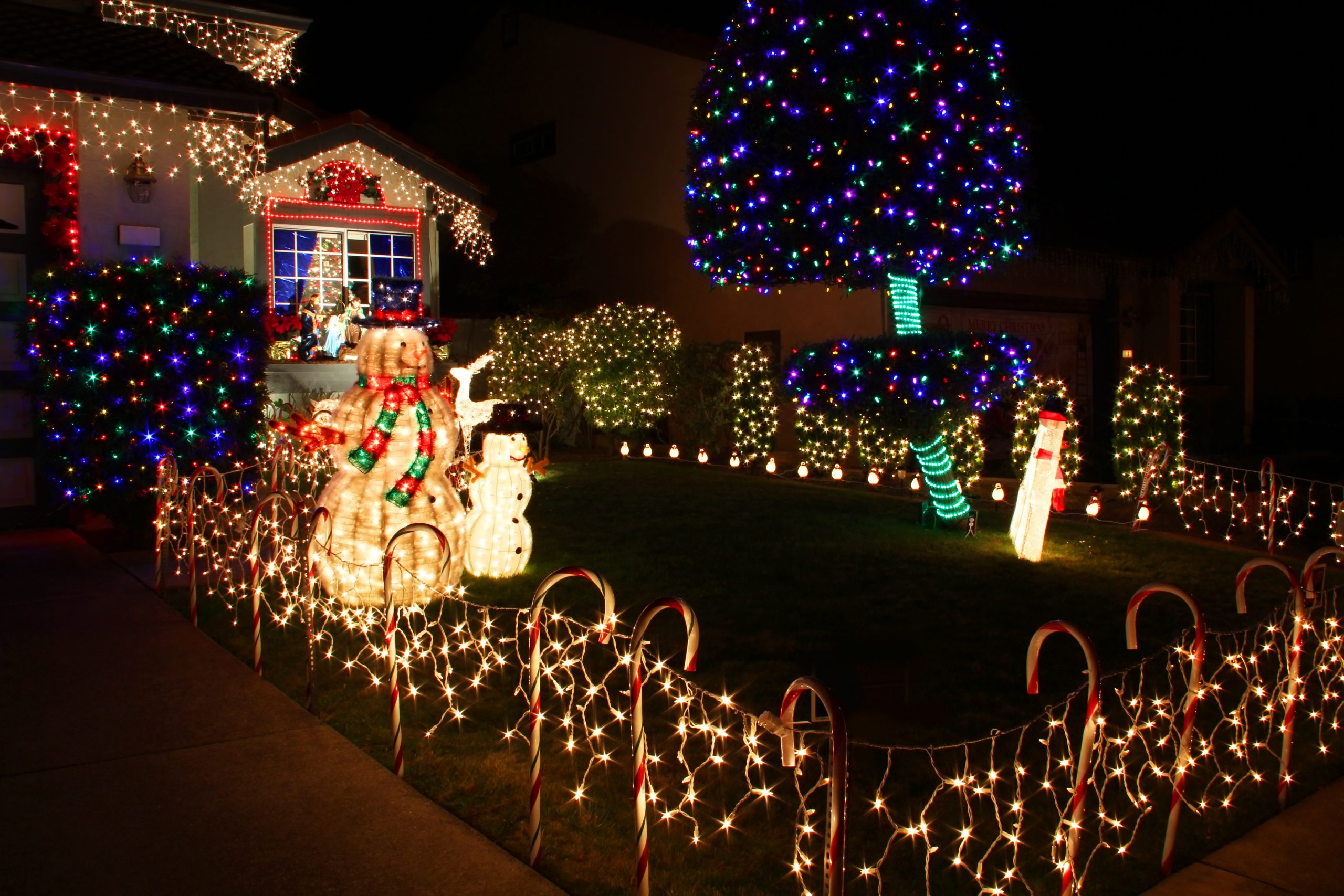 Decorated house with christmas lights in San Francisco